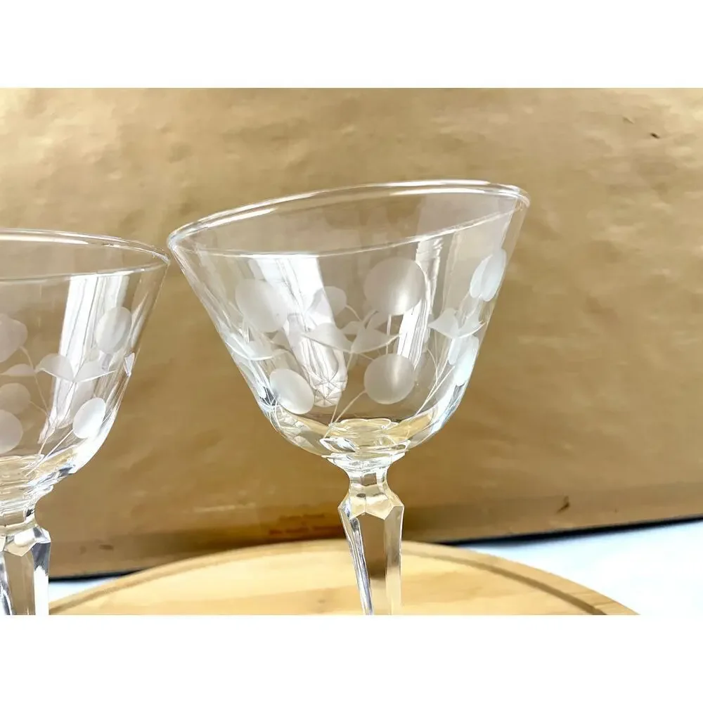 VTG Set of 2 Clear Carlton Champagne Glasses‎ Martini Stem Libbey Glass Etched